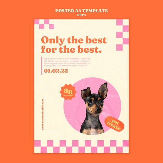 Modello di poster verticale per animali domestici organici con cane carino