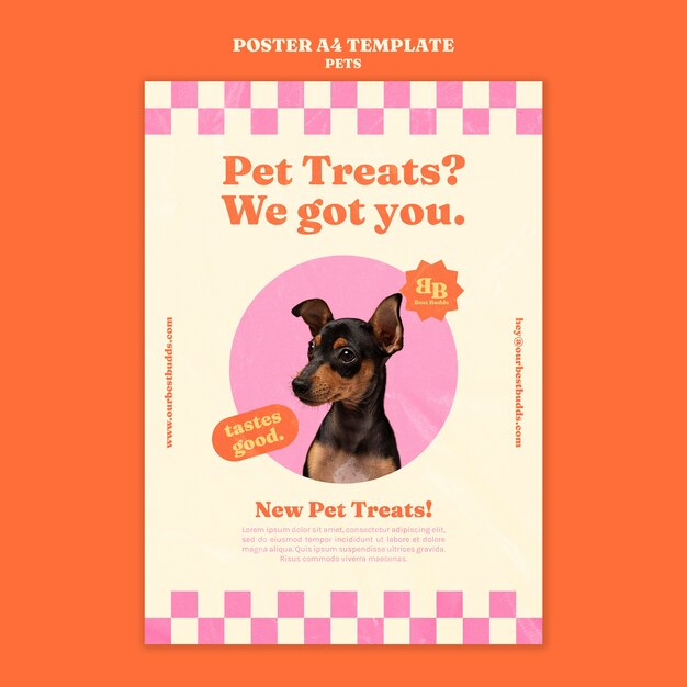 Modello di poster verticale per animali domestici organici con cane carino