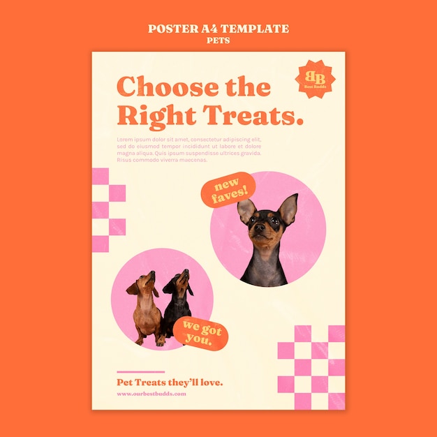 Modello di poster verticale per animali domestici organici con cane carino