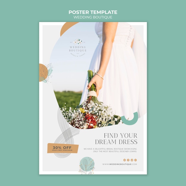 Modello di poster verticale per elegante boutique di matrimoni wedding
