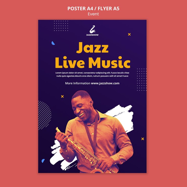 PSD gratuito modello di poster verticale per eventi di musica jazz