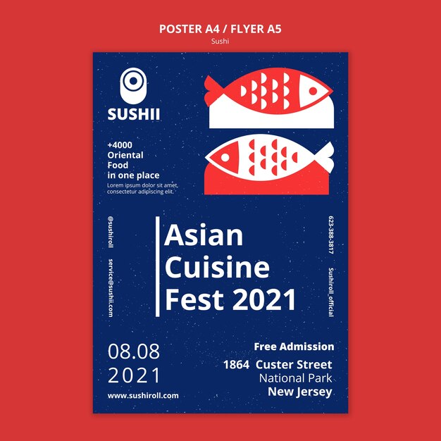 Modello di poster verticale per festival gastronomico giapponese con sushi