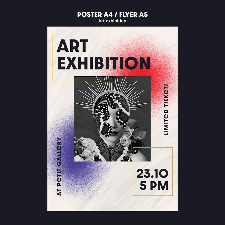 PSD gratuito modello di poster verticale per galleria d'arte e mostra