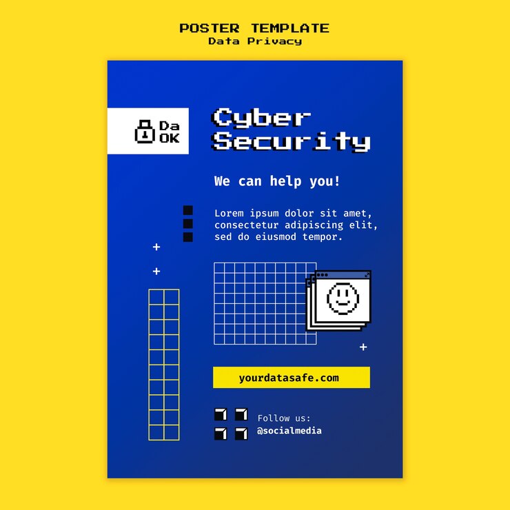PSD gratuito modello di poster verticale per il servizio di sicurezza informatica