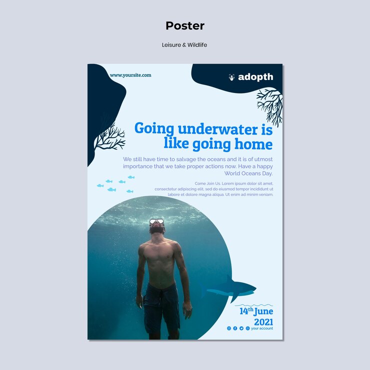 PSD gratuito modello di poster verticale per immersioni subacquee