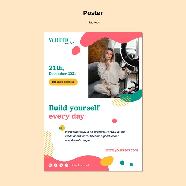 Modello di poster verticale per influencer femminile sui social media