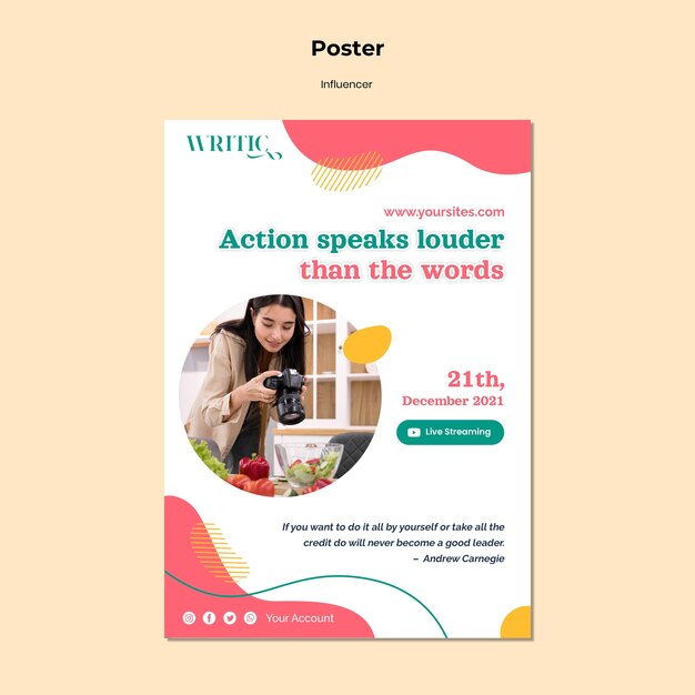 Modello di poster verticale per influencer femminile sui social media