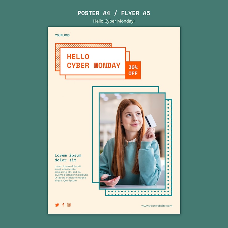 PSD gratuito modello di poster verticale per l'autorizzazione del cyber lunedì