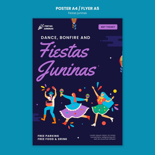 Modello di poster verticale per la celebrazione brasiliana di festas juninas