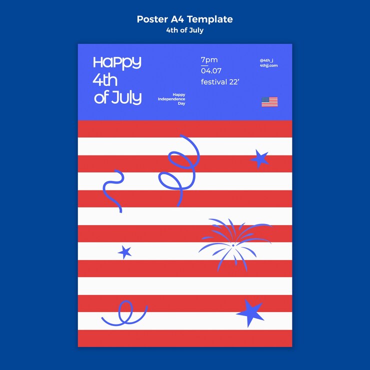 PSD gratuito modello di poster verticale per la celebrazione del 4 luglio