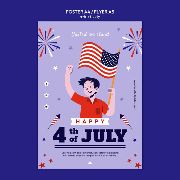Modello di poster verticale per la celebrazione del 4 luglio