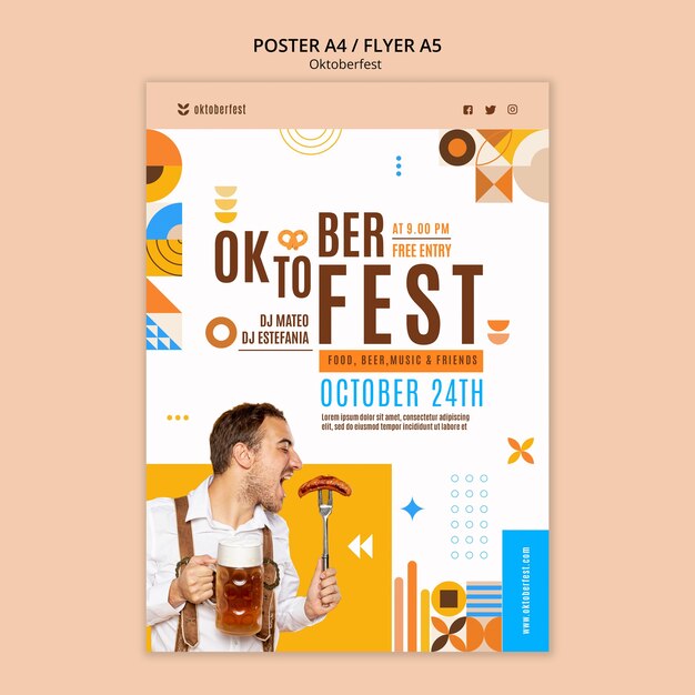 Modello di poster verticale per la celebrazione del festival della birra oktoberfest