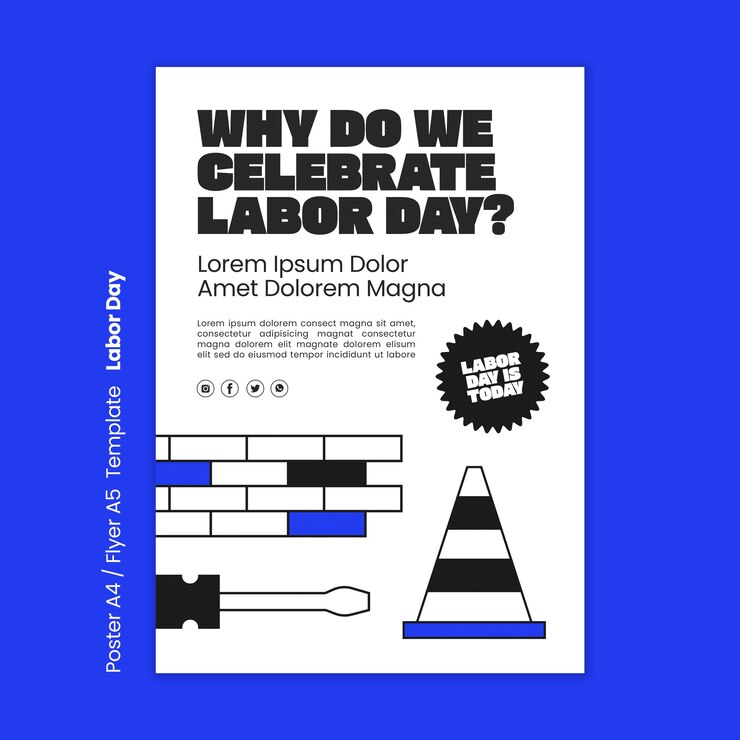 PSD gratuito modello di poster verticale per la celebrazione della festa del lavoro degli stati uniti