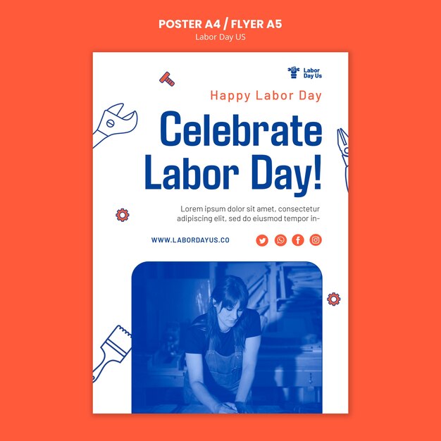 Modello di poster verticale per la celebrazione della festa del lavoro degli Stati Uniti