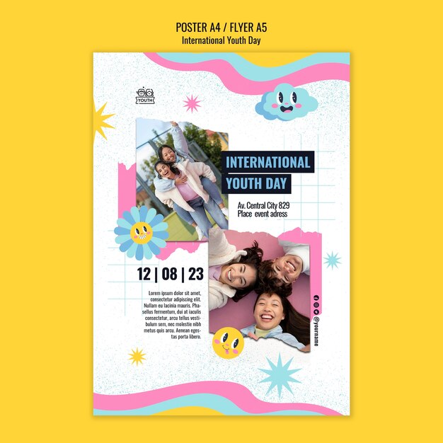 Modello di poster verticale per la celebrazione della giornata internazionale della gioventù