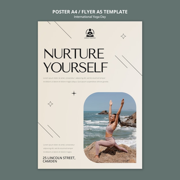 Modello di poster verticale per la celebrazione della giornata internazionale dello yoga