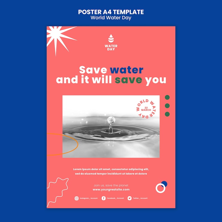 PSD gratuito modello di poster verticale per la celebrazione della giornata mondiale dell'acqua