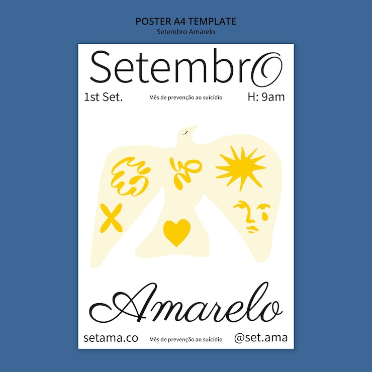 PSD gratuito modello di poster verticale per la consapevolezza del mese di prevenzione del suicidio brasiliano