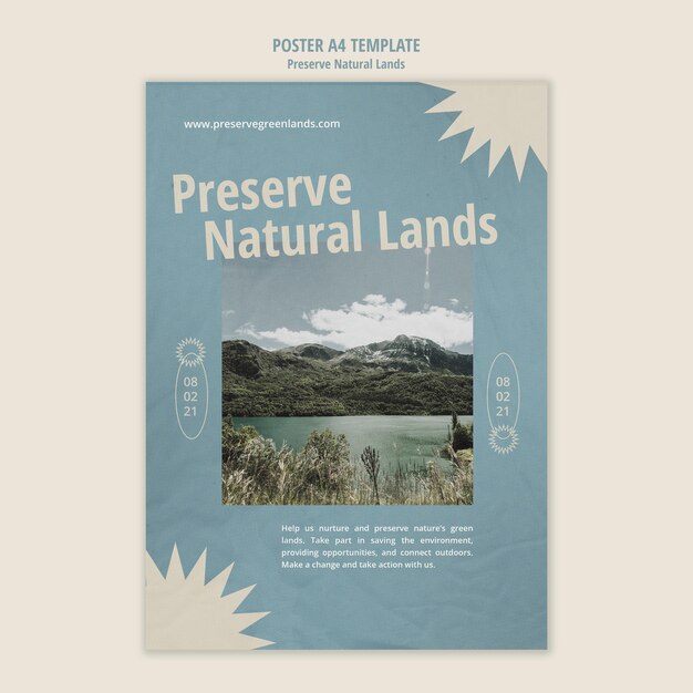 Modello di poster verticale per la conservazione della natura con il paesaggio