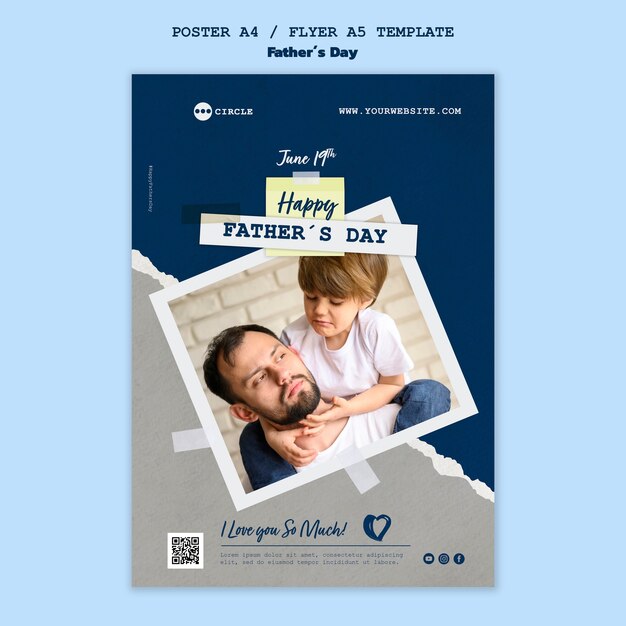 Modello di poster verticale per la festa del papà con design di carta strappata