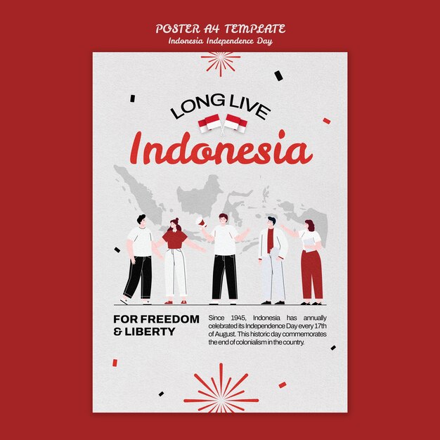 Modello di poster verticale per la festa dell'indipendenza dell'Indonesia