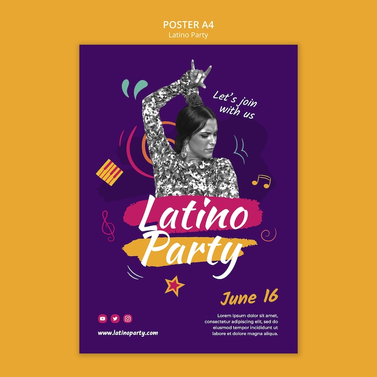 PSD gratuito modello di poster verticale per la festa latina