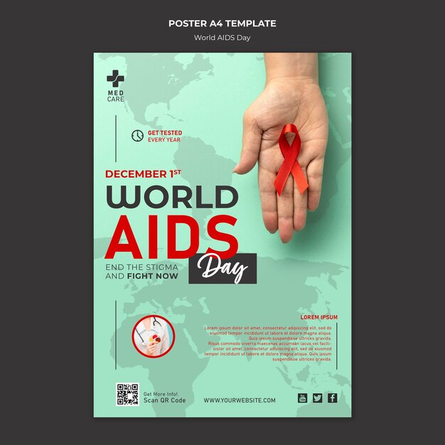 Modello di poster verticale per la Giornata mondiale dell'AIDS