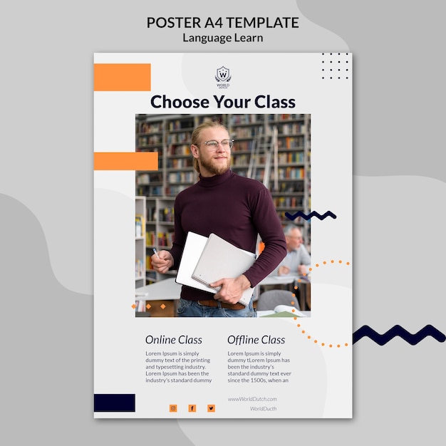 Modello di poster verticale per lezioni di apprendimento della lingua olandese con design a punti