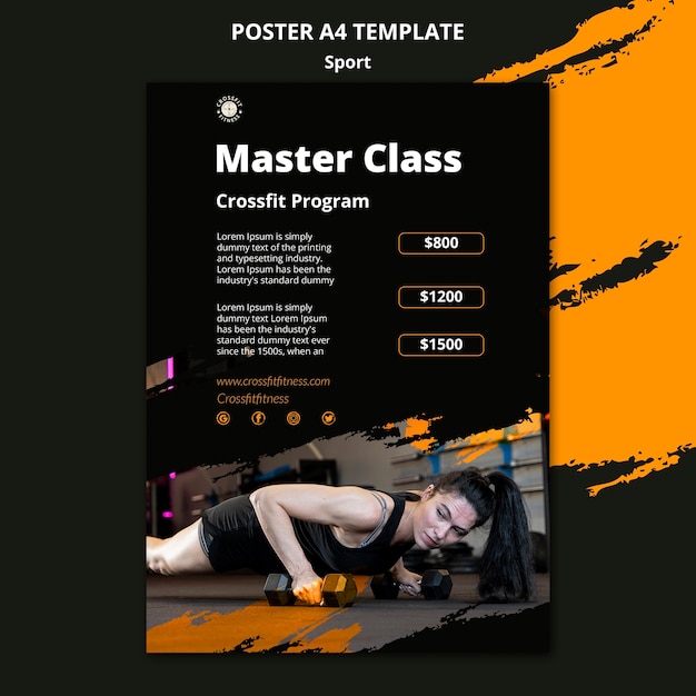 Modello di poster verticale per lezioni di sport e fitness