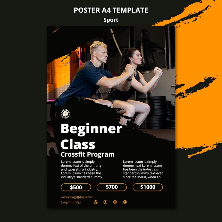 PSD gratuito modello di poster verticale per lezioni di sport e fitness