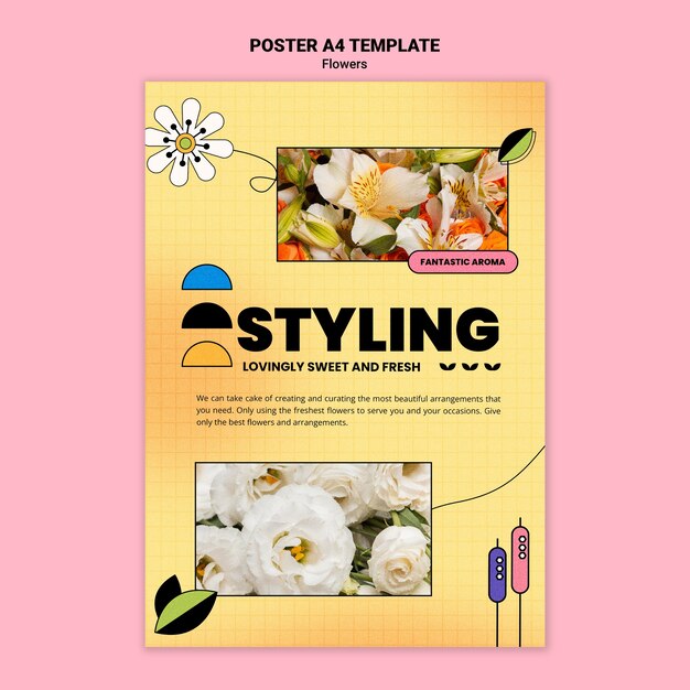 Modello di poster verticale per negozio di fiori