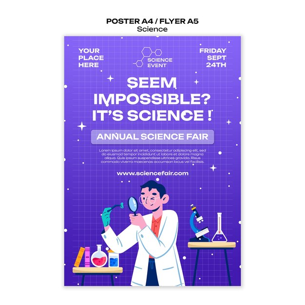 Modello di poster verticale per scienza ed esperimenti