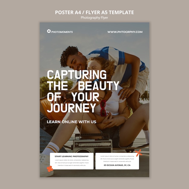 Modello di poster verticale per seminari di lezioni di fotografia