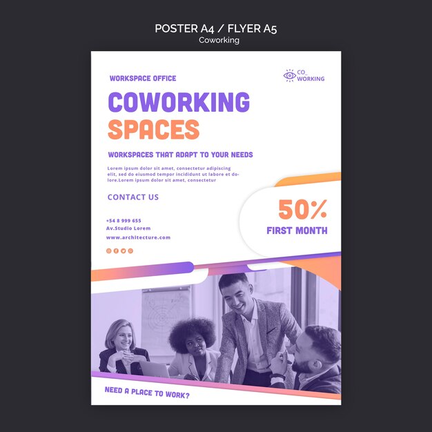 Modello di poster verticale per spazio di coworking
