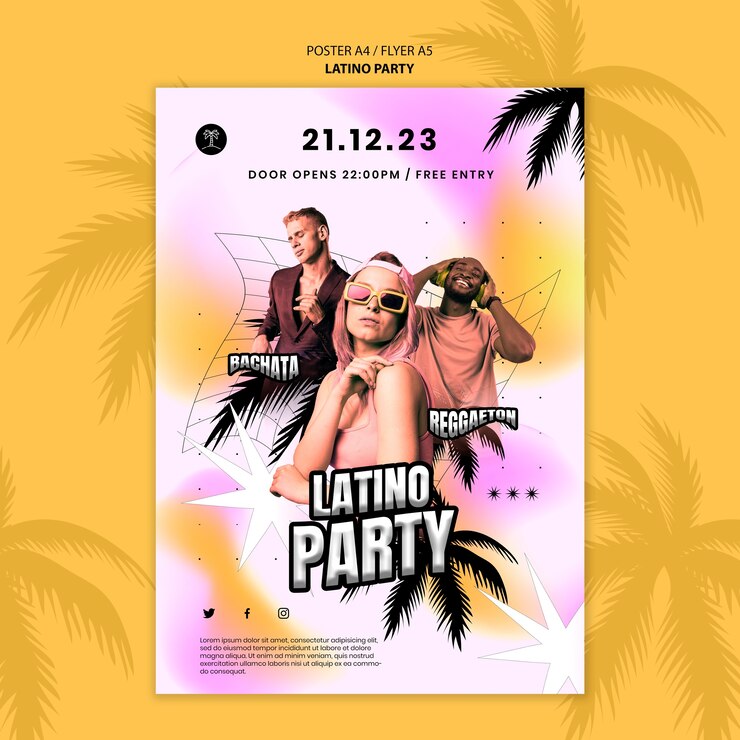 PSD gratuito modello di poster verticale per una festa a tema latino tropicale