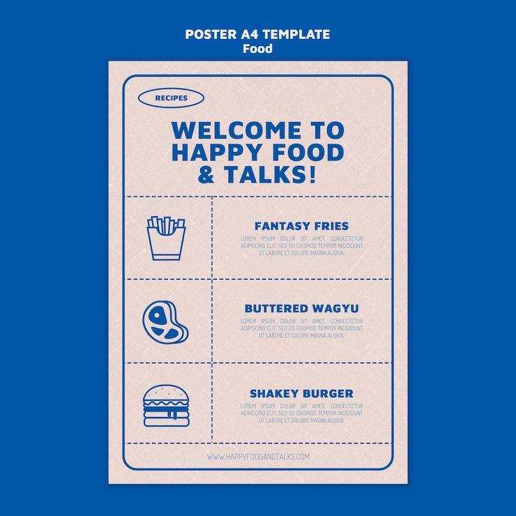 PSD gratuito modello di poster verticale ristorante fast food in stile semplice monocromatico