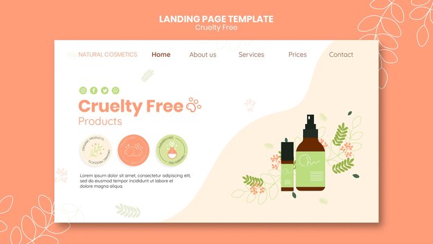 Modello di prodotti cruelty free della pagina di destinazione