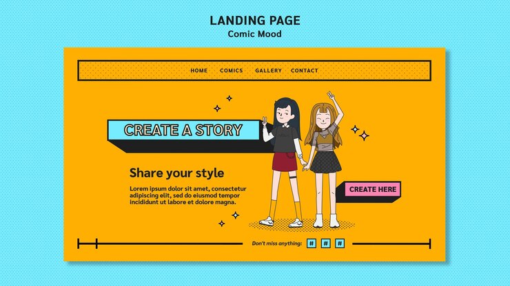PSD gratuito modello di progettazione comica della pagina di destinazione