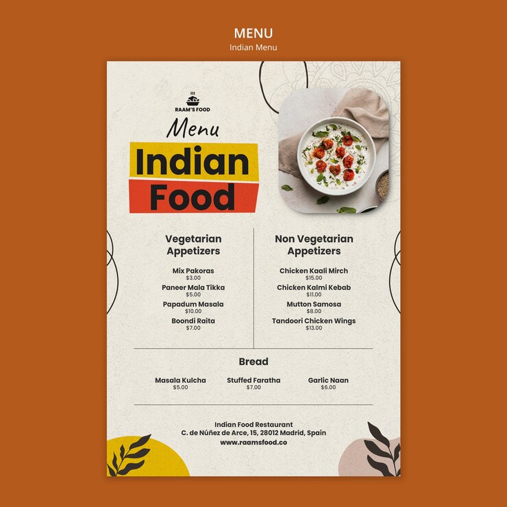 PSD gratuito modello di progettazione del menu di cibo indiano