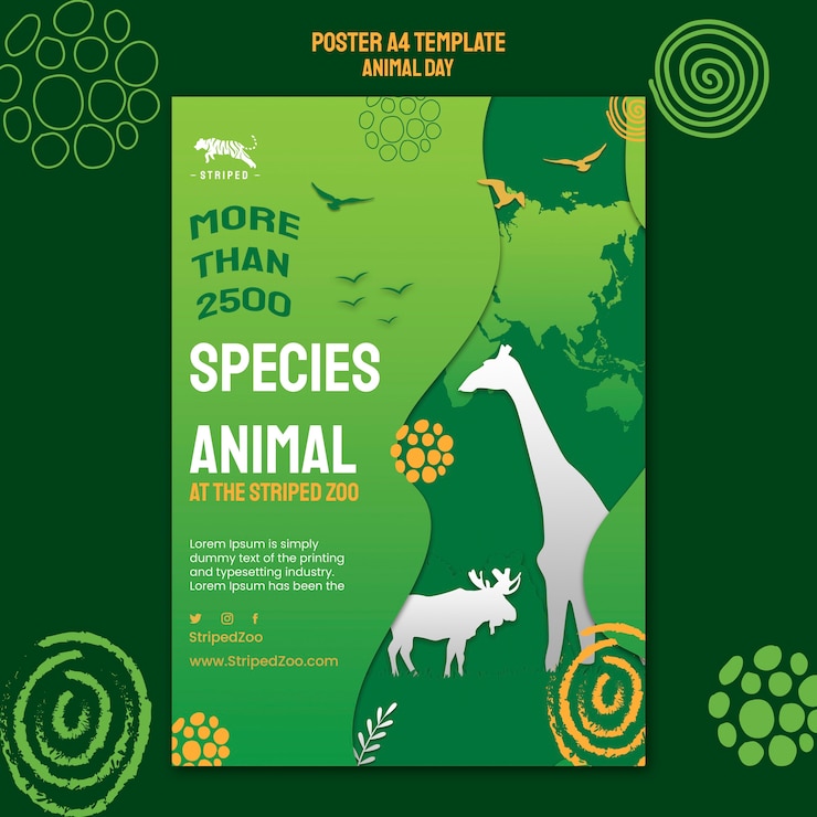 PSD gratuito modello di progettazione del poster del giorno degli animali