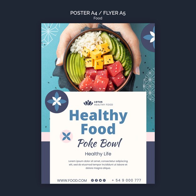Modello di progettazione del poster del pasto della ciotola di poke
