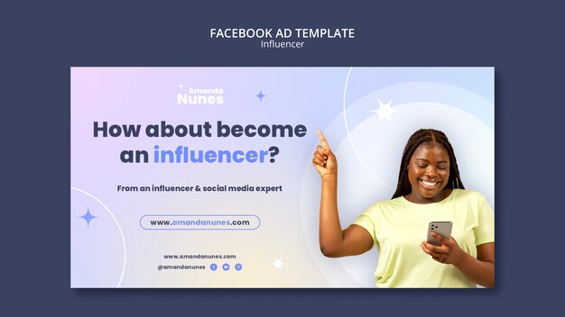 Modello di progettazione dell'annuncio facebook dell'influencer