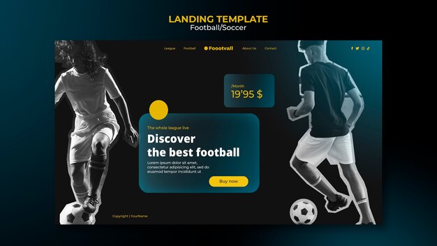 Modello di progettazione della pagina di destinazione del calcio realistico