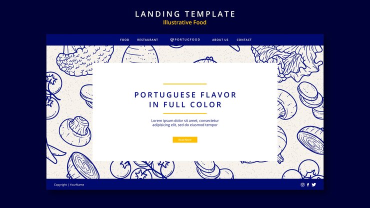 PSD gratuito modello di progettazione della pagina di destinazione del cibo illustrativo