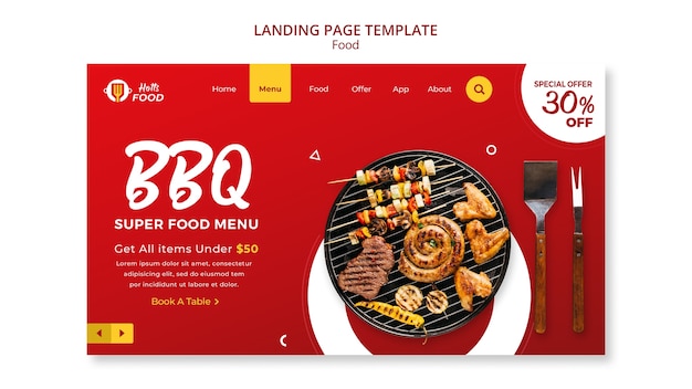 Modello di progettazione della pagina di destinazione del cibo