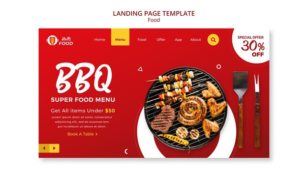 Modello di progettazione della pagina di destinazione del cibo