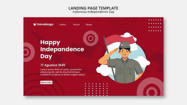 Modello di progettazione della pagina di destinazione del giorno dell'indipendenza dell'Indonesia