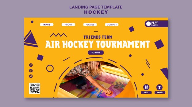 Modello di progettazione della pagina di destinazione dell'hockey da tavolo