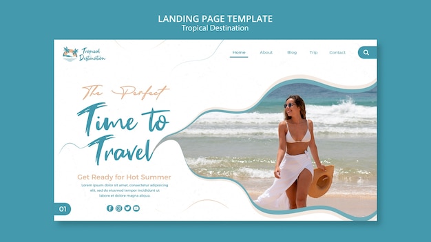 Modello di progettazione della pagina di destinazione della destinazione tropicale di design piatto