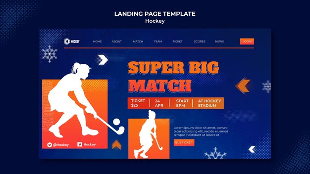 Modello di progettazione della pagina di destinazione dello sport dell'hockey